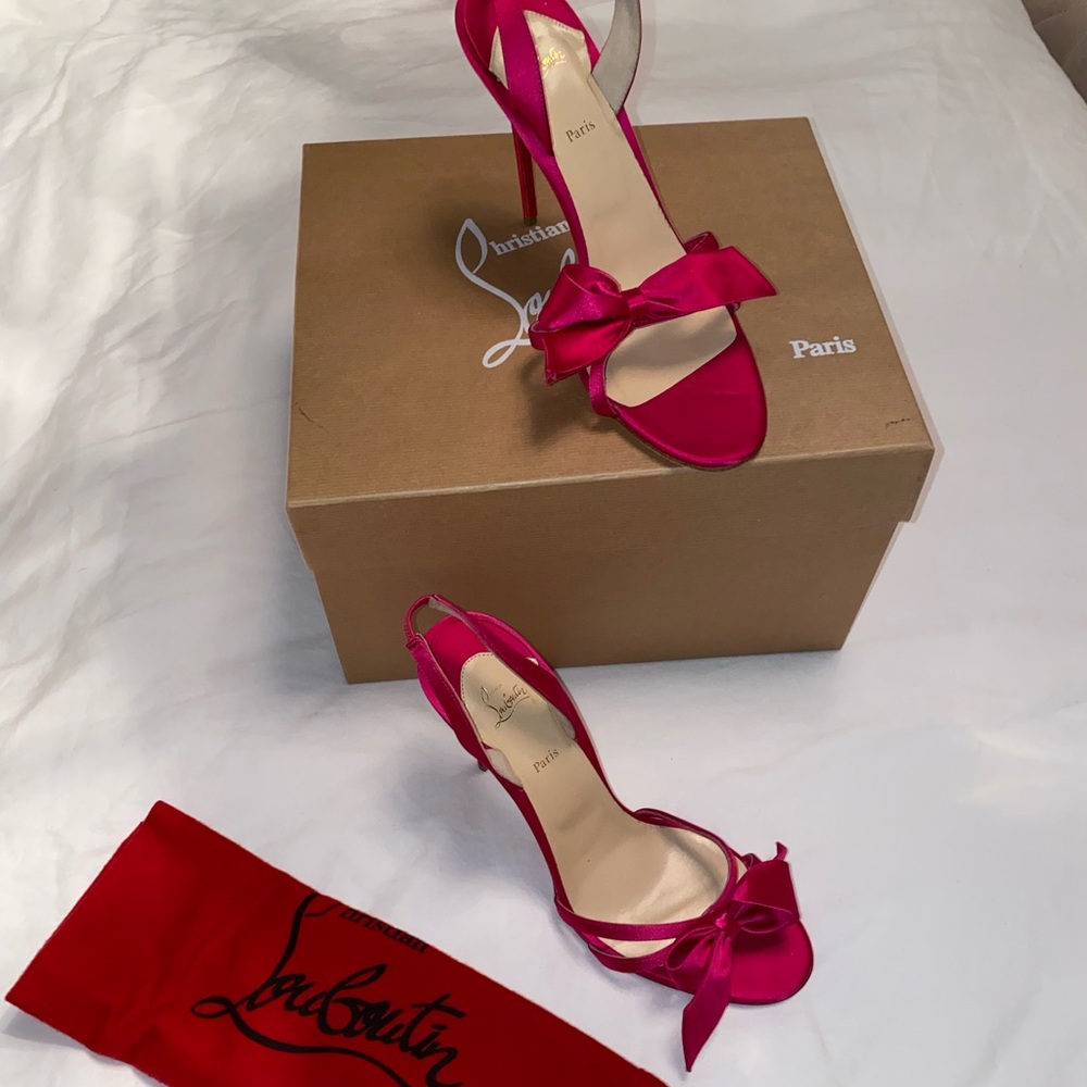 Christian Louboutin Pink Satin Grusanda Bow Sandals Size 42